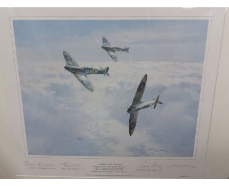 A limited edition print after Michael Turner (1934-), "Spitfires in the Sunshine", multiple signatures, 568/850, unframed 