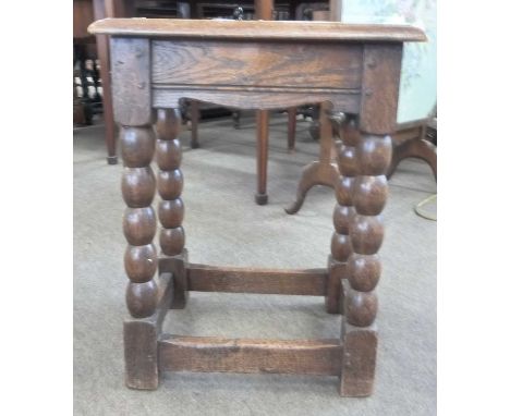Reproduction oak joint stool on bobbin turned frame, 39cm wide
