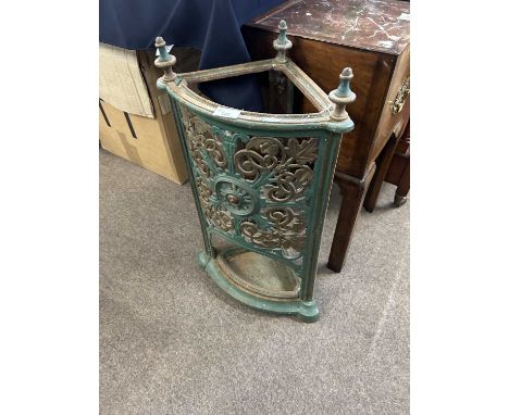 Victorian cast iron corner stick stand with pull out drip tray, 66cm high