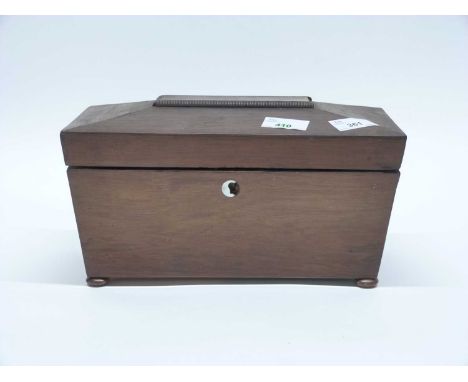 A 19th Century rosewood sarcophagus formed tea caddy with sub-divided interior raised on bun feet, 29cm wide (a/f)