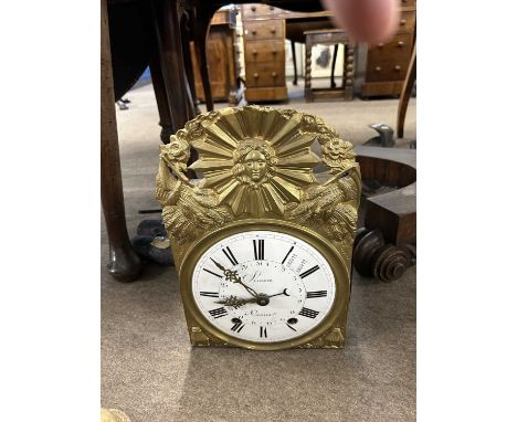 French Comptoise brass cased wall clock with white enamel dial, signed Simon A Cosne together with wall bracket, pendulum and
