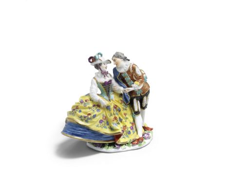 A Meissen group of 'Spanish Lovers', circa 1745-50Modelled by J.J Kaendler, the fashionably dressed lady wearing a white feat
