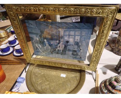 Mirrored brass fire screen and brass wall plaque. Not available for in-house P&amp;P 