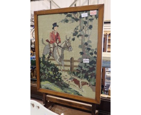 Tapestry fire screen table of fox hunt. Not available for in-house P&amp;P 