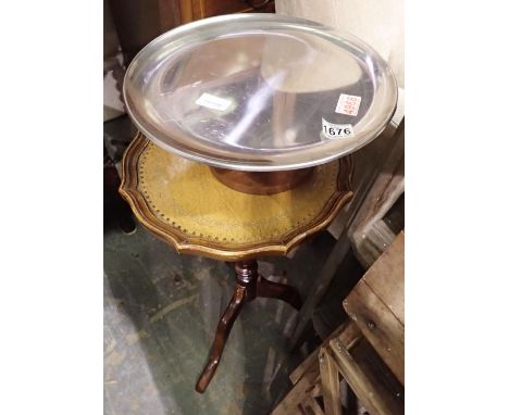 Metal planter on a teak stand with a leather topped wine table. Not available for in-house P&amp;P 