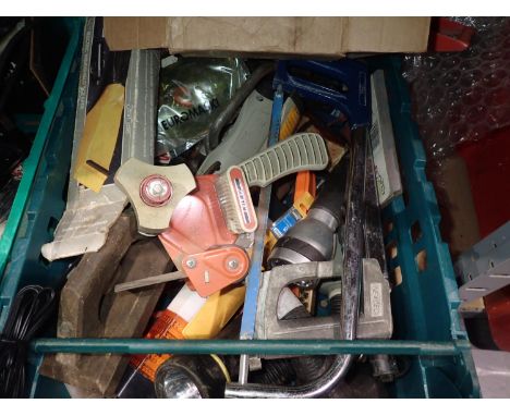 Box of mixed hand tools and garage items. Not available for in-house P&amp;P 