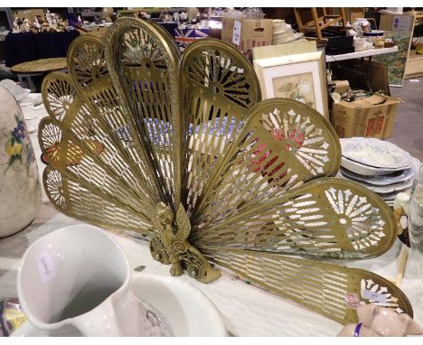 Brass peacock fan fire screen. Not available for in-house P&amp;P 