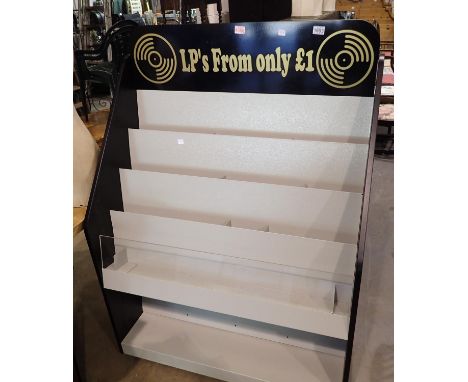 Metal record stand comprising four shelves and an under shelf. Not available for in-house P&amp;P 