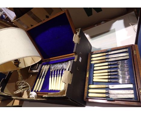 Two canteens, one full, one part, a brass lamp and two brass plates. All electrical items in this lot have been PAT tested fo
