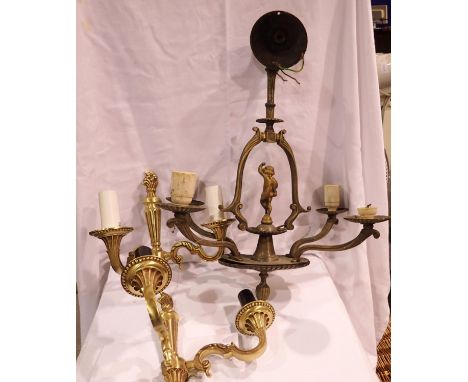 Four sconce metal chandelier with cherub. Not available for in-house P&amp;P 