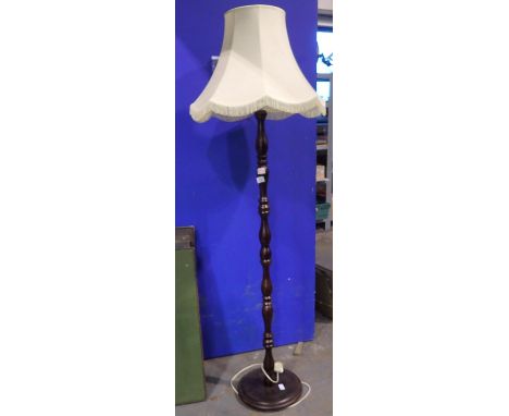 Standard lamp with turned support, H: 170 cm including shade. All electrical items in this lot have been PAT tested for safet