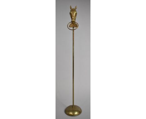 A Vintage Brass Shop Counter Display Stand for Polo Prince 'Favourite Ties' with Horses Head Finial and Weighted Circular Bas