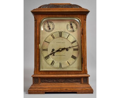 A Large Late Victorian/Edwardian Oak Chiming Bracket Clock in Architectural Oak Case with Carved Panels. Twin Fusee Chain Dri