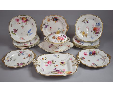 An English 19th Century Porcelain Part Dinner Service, Possibly Ridgway, Decorated with Hand Painted Floral Sprays and Enrich