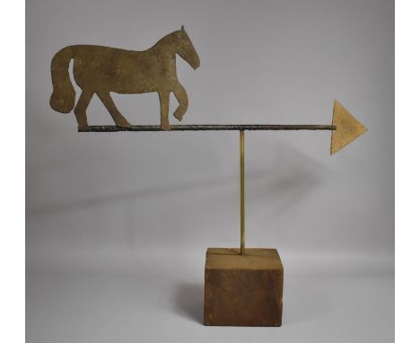 A Late 19th/ Early 20th Century Folk Art Metal Weather Vane Depicting a Horse Mounted on an Arrow Pointer, Mounted on a Later