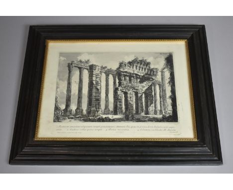 A Monochrome Architectural Print of the Ruins of Hadrian's Temple after Giovanis Battish Piravesi, with Blind Stamp of Regih 