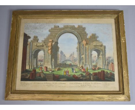 An Antique Hand Coloured Architectural Print of the Temple of The Sun, Palmyra, In a Gilt Wood Frame. 40x50cms 