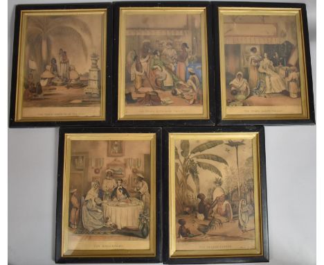 A Set of Five Framed Victorian Indian Colonial Lithographs, Drawn by W. Tayler Esq Bengal Civil Service, Lithograph by J Bouv