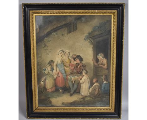 After George Morland. Lithograph Depicting Hawker Sat Outside Thatched Cottage 