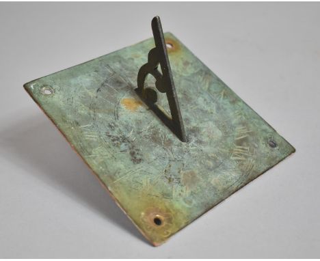 An Antique Verdigris Patinated Sundial Plate. 13x13cms 