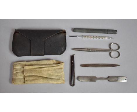 An Early 20th Century German Surgeons Field Kit Housed in Leather Wallet and Fitted Canvas Store for 5 Implements to include 