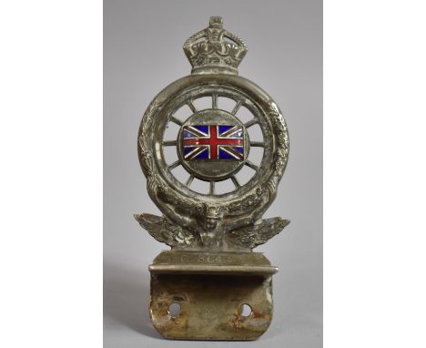 A Royal Automobile Club Car Mascot having Central Enamel Union Jack Flag Surmounted by Hermes on the One Side and the Other w