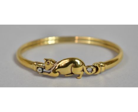 A Gilt Silver and Diamond Mounted Bangle, Kitten with Ball of String