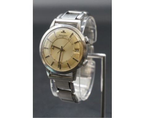 A circa 1967 Jaeger-LeCoultre stainless steel automatic alarm wristwatch,&nbsp;37mm, Ref. 855, with original crowns, the case