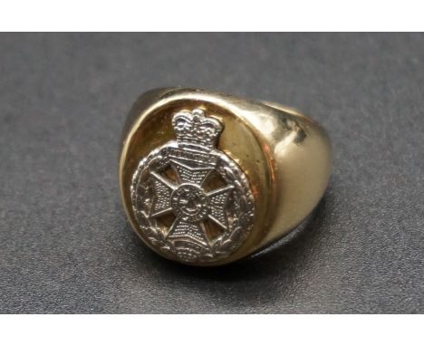 A 9ct gold 'Kings Royal Rifle Corps' signet ring,&nbsp;gross weight 17g. 