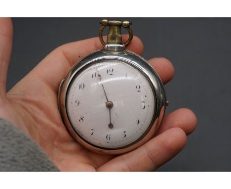 A George III silver pair cased pocket watch, the movement signed G Harrington, London No. 14043, key wind, the 50mm case hall