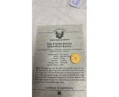  Sale Item:    1882 UNITED STATES GOLD HALF EAGLE FIVE DOLLARS  Vat Status:   No Vat   Buyers Premium:  This lot is subject t