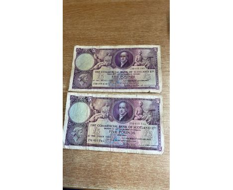  Sale Item:    2 x £5 NOTES THE COMMERCIAL BANK OF SCOTLAND  Vat Status:   No Vat   Buyers Premium:  This lot is subject to a