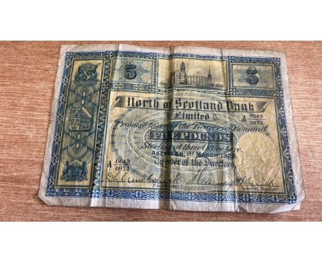 Sale Item:    1 x £5 NOTE NORTH SCOTLAND BANK   Vat Status:   No Vat   Buyers Premium:  This lot is subject to a Buyers Prem