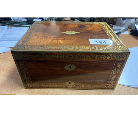  Sale Item:    MAHOGANY+BRASS INLAID JEWELLERY BOX- 2 KEYS (AF)  Vat Status:   No Vat   Buyers Premium:  This lot is subject 