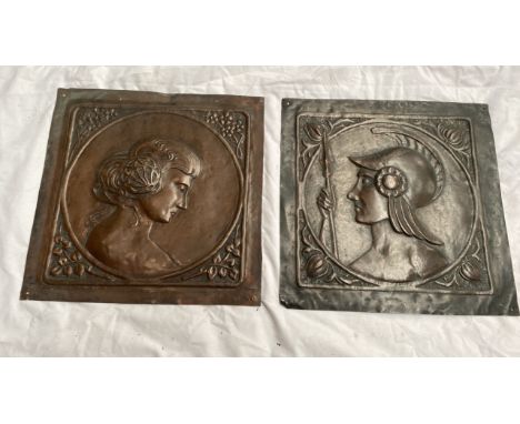  Sale Item:    2 METAL EMBOSSED WALL PLAQUES (AF)  Vat Status:   No Vat   Buyers Premium:  This lot is subject to a Buyers Pr