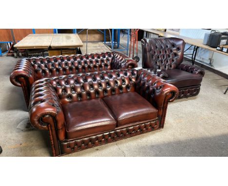  Sale Item:    3 PCE CHESTERFIELD LEATHER SUITE (AF)  Vat Status:   No Vat   Buyers Premium:  This lot is subject to a Buyers