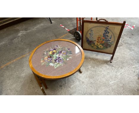  Sale Item:    TAPESTRY FIRESCREEN &amp; FOLDING TABLE (AF)  Vat Status:   No Vat   Buyers Premium:  This lot is subject to a