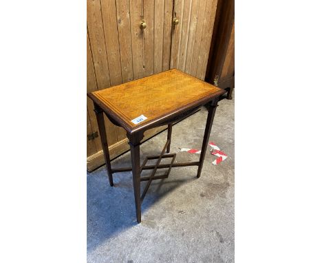  Sale Item:    OAK PAQUETRY TOPPED SIDE TABLE   Vat Status:   No Vat   Buyers Premium:  This lot is subject to a Buyers Premi