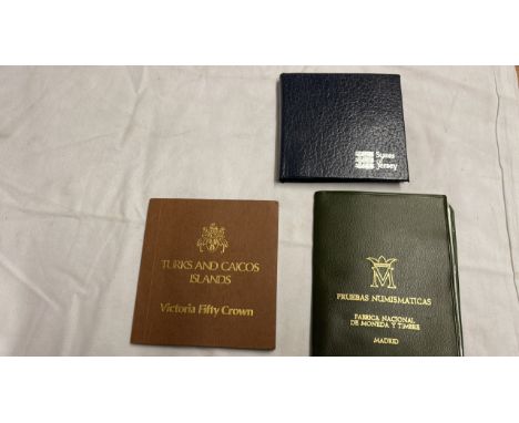  Sale Item:    TURKS &amp; CAICOS VIC.FIFTY CROWN &amp; SILVER JERSEY £1COIN MADRIV PTAS  Vat Status:   No Vat   Buyers Premi