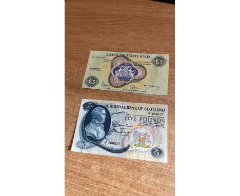  Sale Item:    2 x £5 NOTES- BANK OF SCOTLAND &amp; ROYAL BANK OF SCOTLAND  Vat Status:   No Vat   Buyers Premium:  This lot 