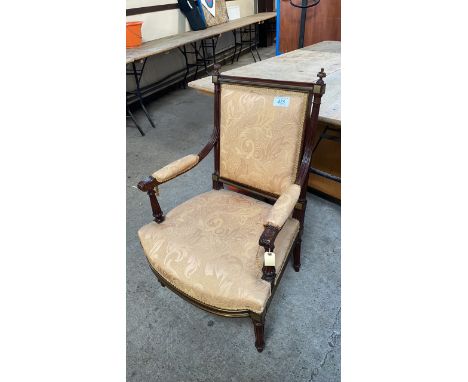  Sale Item:    YELLOW ARM CHAIR BRASS INLAY(AF)   Vat Status:   No Vat   Buyers Premium:  This lot is subject to a Buyers Pre