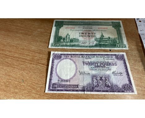  Sale Item:    2 x £20 NOTES-CLYDESDALE+NORTH SCOTLAND &amp; ROYAL BANK SCOTLAND  Vat Status:   No Vat   Buyers Premium:  Thi