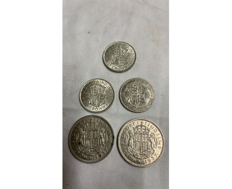  Sale Item:    2 CROWNS 1937 3 x HALF CROWNS 1930 1941 &amp; 1942  Vat Status:   No Vat   Buyers Premium:  This lot is subjec