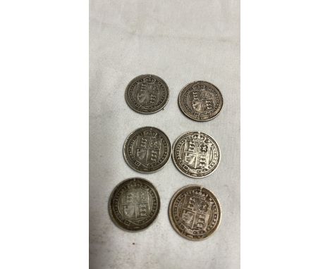  Sale Item:    VICT.SILVER SIXPENCES 3 x 1887 1888 1889 &amp; 1890  Vat Status:   No Vat   Buyers Premium:  This lot is subje