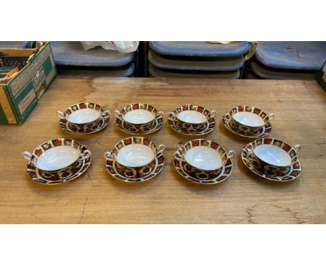  Sale Item:    8 ROYAL CROWN DERBY IMARI 1128 SOUP BOWL &amp; SAUCER SETS  Vat Status:   No Vat   Buyers Premium:  This lot i