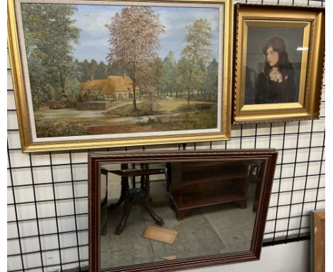 G.H. FothergillA thatched cottage in a landscapeOil on boardTogether with a wall mirror and a highlighted photograph