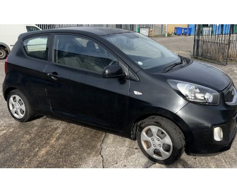 A 2013 Kia Picanto 1.0 1 Euro 5 three door hatchback, petrol 998cc, manual in black, first registered 28 March 2013, registra