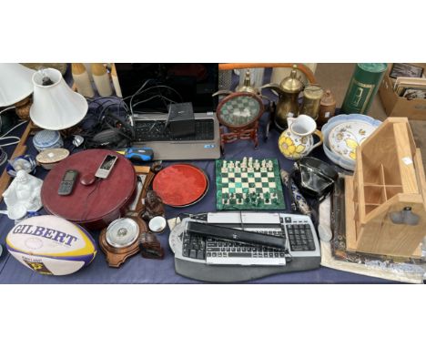 Nokia mobile phones together with other electrical items, malacite chess set, embroidered face screen, Miners lamp, buddha, r