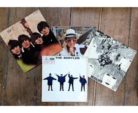 Vinyl LP records to include The Beatles, Revolver, For Sale, and Help!, Elton John, Greatest Hits, Sleeping With The Past, A 