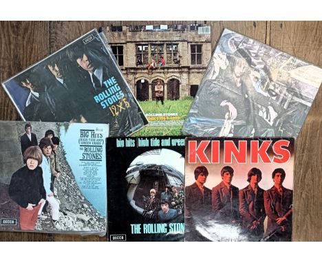 Vinyl LP records Rolling Stones, High Tide And Green Grass, (2), 12 x 5, Hot Rocks 1964-1971, The Kinks, Kinks, ACDC, The Raz